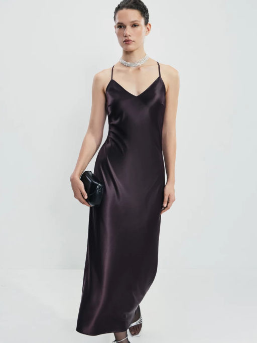 Атласное платье миди на бретелях / Zarina