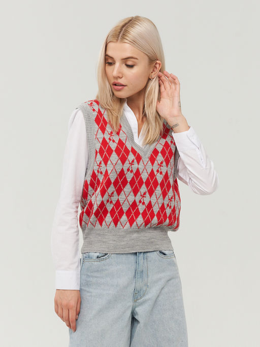 Жилет женский BY222-14070. 386/58653 св.серый меланж/красный