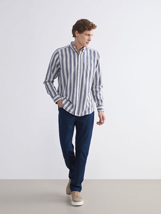 Regular Fit Uzun Kollu ?izgili Erkek G?mlek