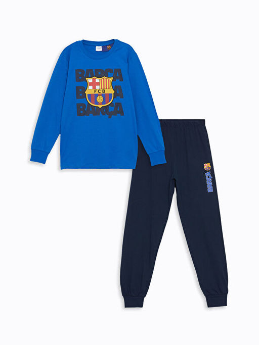Bisiklet Yaka Barcelona Bask?l? Erkek ?ocuk Pijama Tak?m?