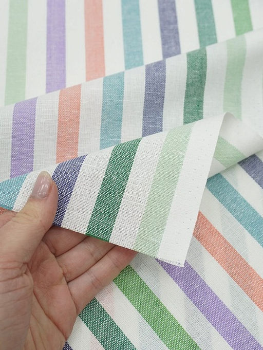 Холст полотенечный Зеленые/лососевые/чернильные полосы, ш.0.5м, лен-30%, хл-70%, 140гр/м.кв - Купава фото 4