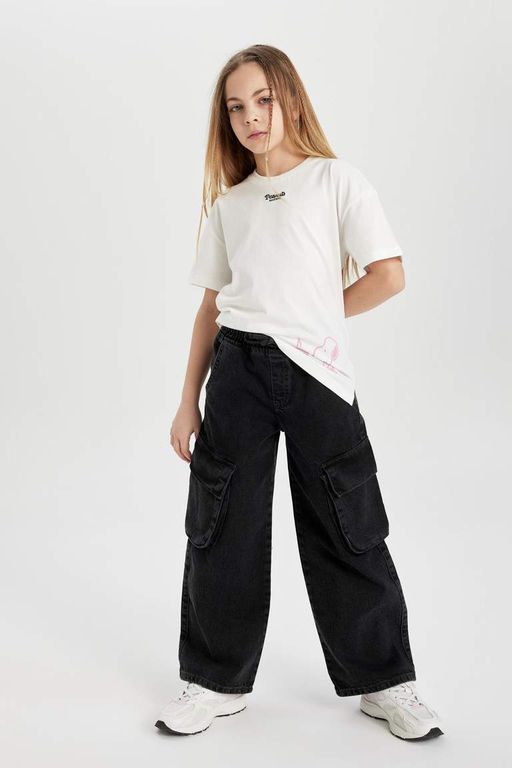 Широкие джинсовые брюки мешковатого кроя для девочек - Defacto фото 2