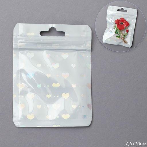 Пакет подарочный 7,5х10 см сердце белый / ZIP-02-1 / штучно