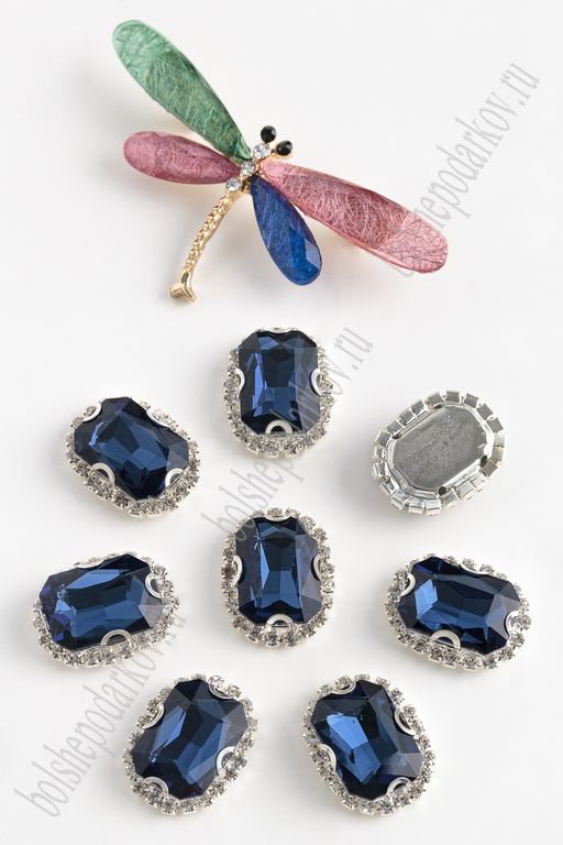 Стразы пришивные в серебряной оправе 18*24 мм "Прямоугольник" (5 шт) SF-2050, темно-синий №11