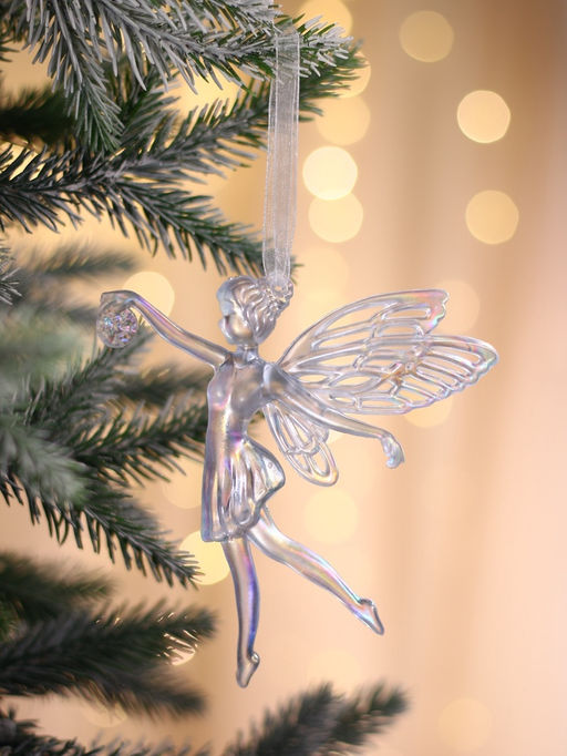 Цена за 2 шт. Ёлочная игрушка Зимнее волшебство. Фея с шариком, 1211.5 см, белый перелив  фото 6