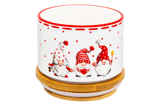 Банка д/хранения 250 мл 9,3*9,3*7 см "Весёлые гномики" + дер. крышка-подставка с крыш. с сил. уплот.