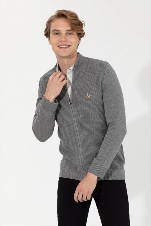U. S. Polo Assn Мужской серый меланжевый базовый трикотажный кардиган - U.s. polo assn фото 7