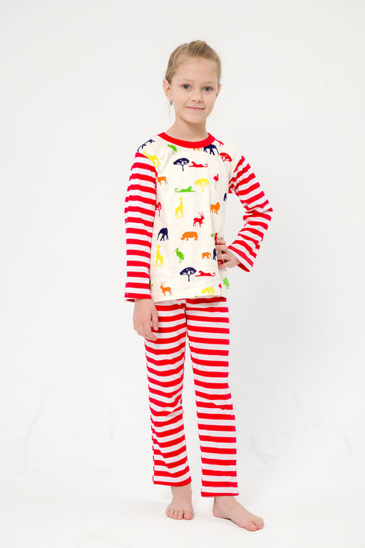 Пижама детская из джемпера и брюк без манжет из интерлока Сафари красный полоса - Амадэль фото 24