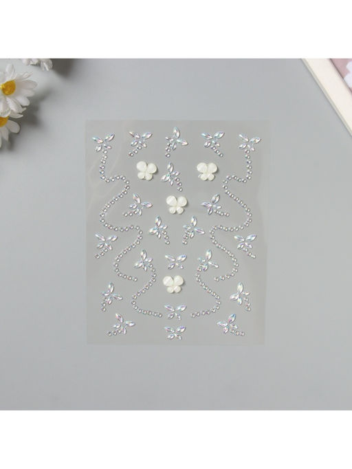 Наклейка - стразы на волосы Белые бабочки, в причёску, 21?15.5 см