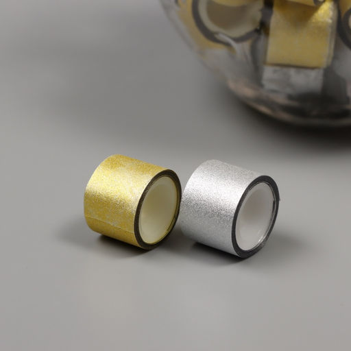 Клейкая лента пластик в банке «Глори. Золото, серебро», набор 40 шт., 1.2 см, дл.0.9 м, 7×7×9 см