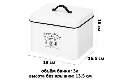 Банка д/печенья 3 л 19*16,5*16 см "Bisсuit" с крышкой, белая