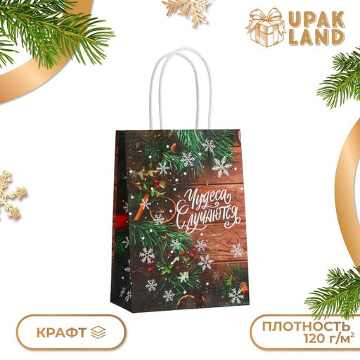 Цена за 4 шт. Пакет бумажный подарочный новогодний крафт Чудеса 15?21?8 см