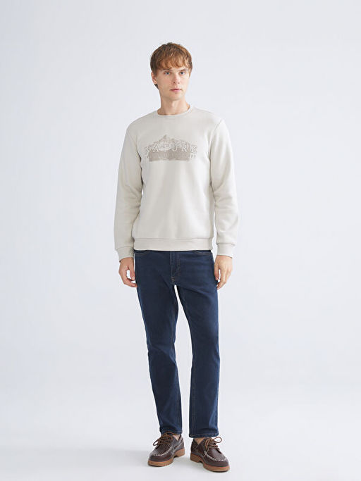 Bisiklet Yaka Bask?l? Erkek Sweatshirt