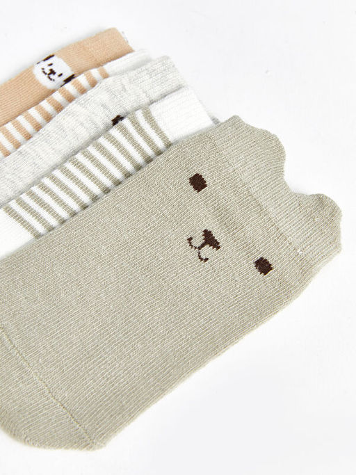 Bask?l? Erkek Bebek Patik ?orap 5li