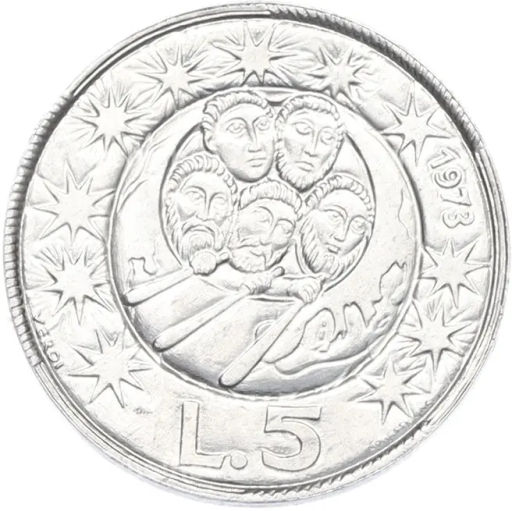 Монета 5 лир 1973 года Сан-Марино