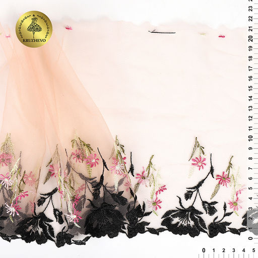 Кружево вышивка на сетке KRUZHEVO арт.TBY.OG67 шир.210мм цв.мульти,левая уп.6,85м