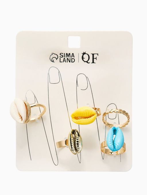 Набор колец 5 шт "Новый стиль" ракушки, размер МИКС, цветные в золоте