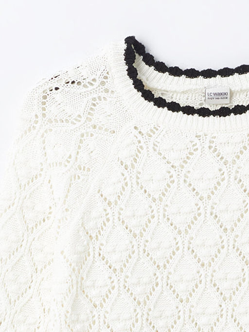 Bisiklet Yaka Kendinden Desenli Uzun Kollu K?z ?ocuk Triko Kazak - Waikiki фото 3