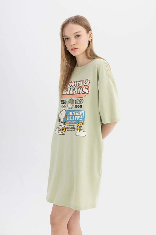 Мини-платье-футболка Cool Snoopy из чесаного хлопка с короткими рукавами - Defacto фото 6