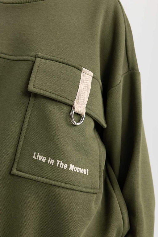 Толстовка оверсайз с карманами и принтом для девочек - Defacto фото 7