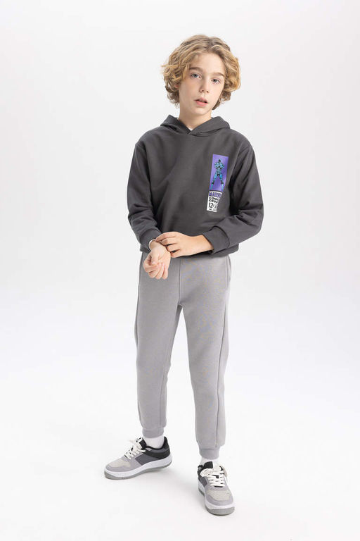 Серые спортивные штаны для мальчиков с принтом и эластичной резинкой на талии и карманами для бега - Defacto фото 4