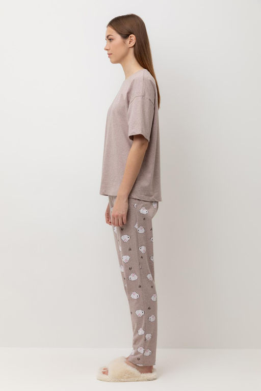 Е 20142/бежевый меланж,зайчата пижама жен