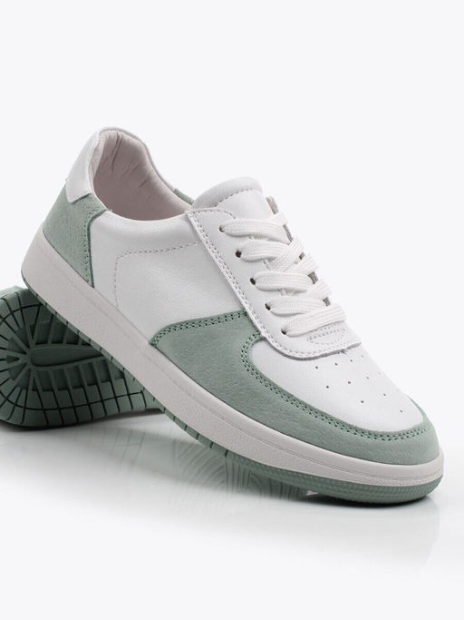 03-C933-7K WHITE/GREEN Кеды кожаные женские (натуральная кожа, натуральная замша)