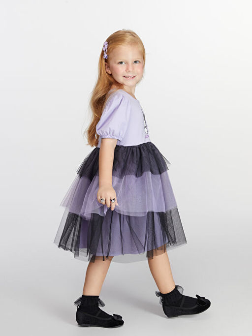 Balon Kollu Kuromi Bask?l? K?z ?ocuk Elbise