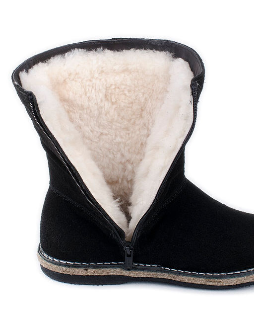 Полусапоги женские на войлочной подошве., Черные. Замша. Молния. Подклад овчина.