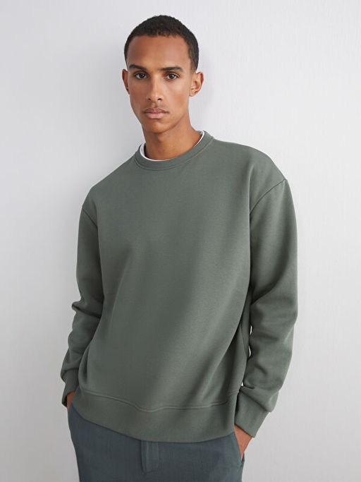 Bisiklet Yaka Uzun Kollu Erkek Kal?n Sweatshirt