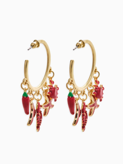 Серьги «Морской мир», микс подвесок, красные в золоте