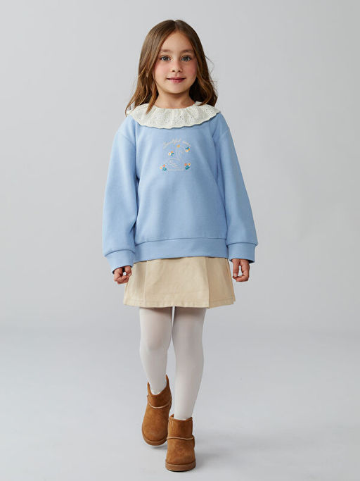 Bisiklet Yaka ?i?ekli K?z ?ocuk Sweatshirt 2li