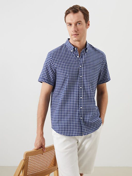 Regular Fit K?sa Kollu Ekose Oxford Erkek G?mlek