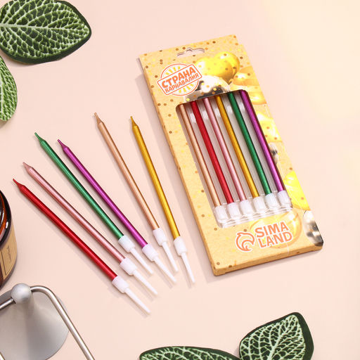 Свечи в торт коктейльные Шайн, 6 шт, 10 см, металлик - Страна карнавалия фото 4