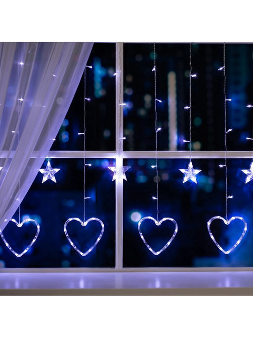 УЦЕНКА Гирлянда Бахрома 2.4?0.9 м с насадками Сердце, 186 LED, 220 В, 8 режимов, свечение белое - Luazon lighting фото 7