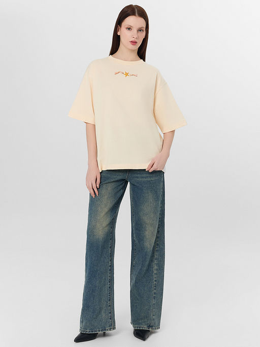 Футболка оверсайз женская бежевая с принтом