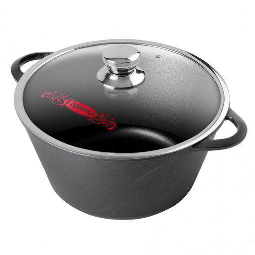 Кастрюля с антипригарным покрытием 2л, д22см "Классик", h11см, s0,4см, литые ручки, стеклянная крышка с пароотводом, форма "Классик волна", подарочная упаковка (Россия)