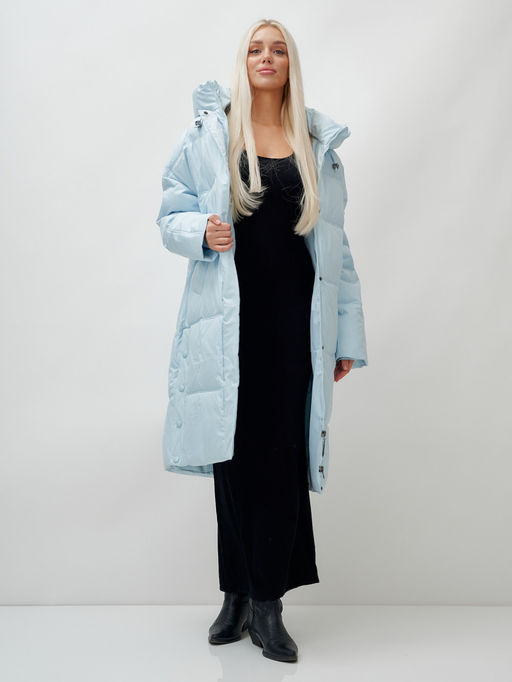 Пальто летучая мышь женское с капюшоном зимнее голубого цвета 9619Gl - Mtforce фото 18