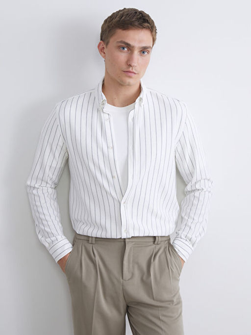 Slim Fit Uzun Kollu ?izgili Erkek G?mlek