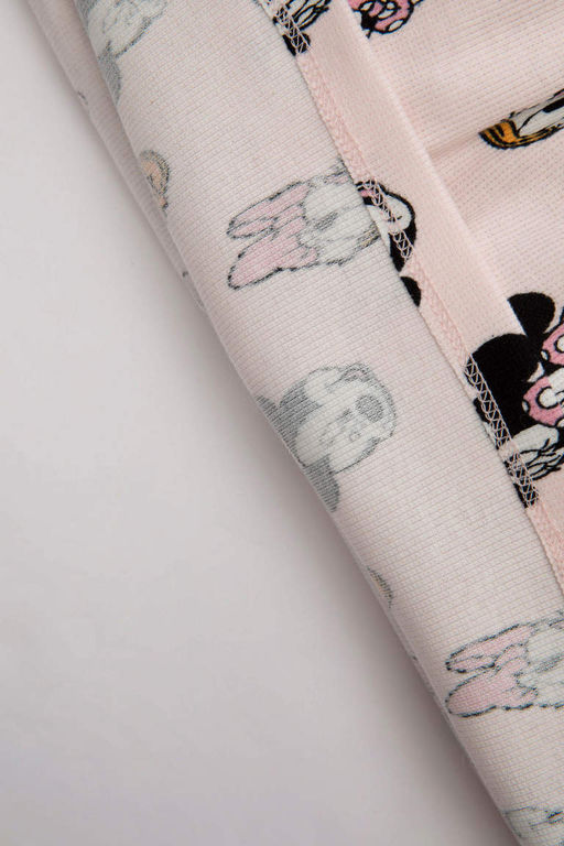 Платье-майка в рубчик с короткими рукавами и трусиками для маленьких девочек, комплект из 2 предметов с изображением Микки и Минни Диснея - Defacto фото 4