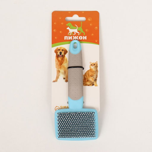 Пуходерка с прорезиненной ручкой, закругленные зубья, малая, 6,5 х 14,5 см, бирюзовая - Пижон фото 5