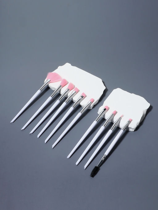 Набор кистей для макияжа COLOR POWER pink, 10 шт., в чехле, белый