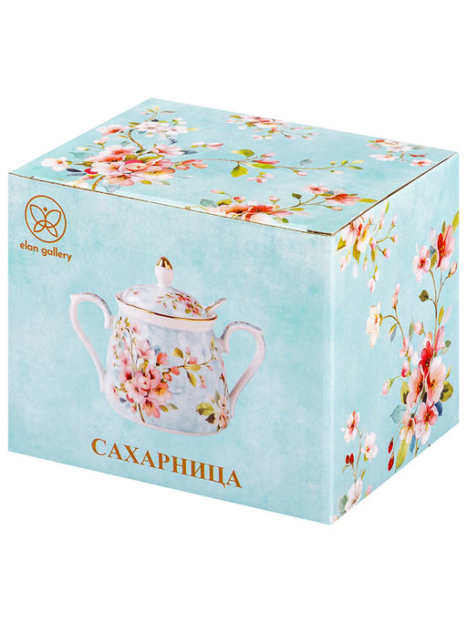 Сахарница 400 мл 15*10*11,5 см Яблоневый цвет на голубом с ложкой NEW BONE CHINA, фарфор - Elan gallery фото 8