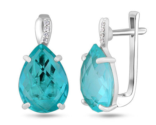 Серьги, аквамарин выращ., Маркиза