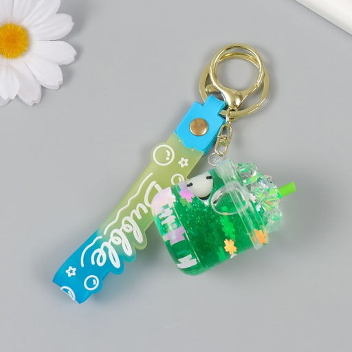Брелок для ключей с карабином, ремешком «Панда в лимонаде», пластик, водный с декором, 4×4×6 см