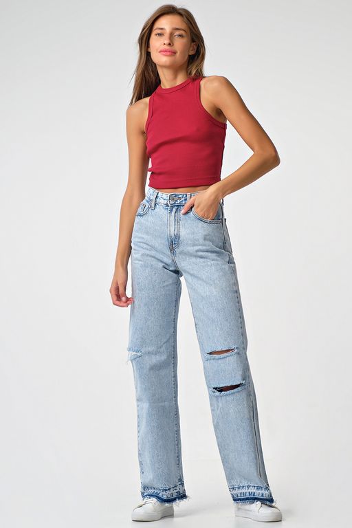 Кроп-топ трикотажный с американской проймой из хлопка бордовый