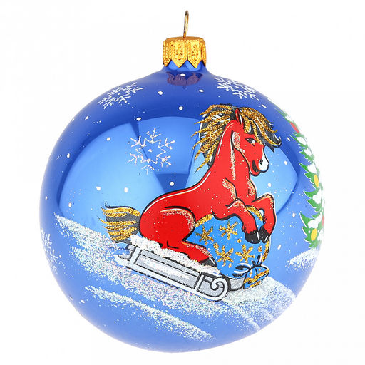 Елочная игрушка шар стеклянная Зодиак. Лошадка д9,5см, ручная художественная роспись, подарочная упаковка, цвета микс, Символ 2026 года (Россия) - Домашняя мода фото 2