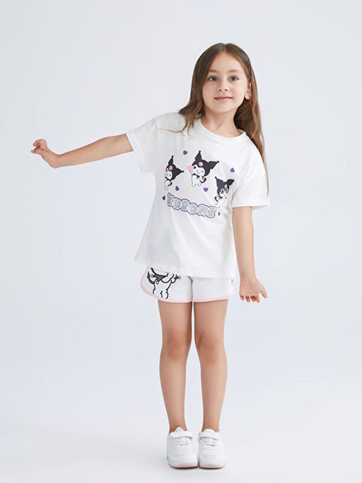 Bisiklet Yaka Kuromi Bask?l? K?z ?ocuk Ti??rt