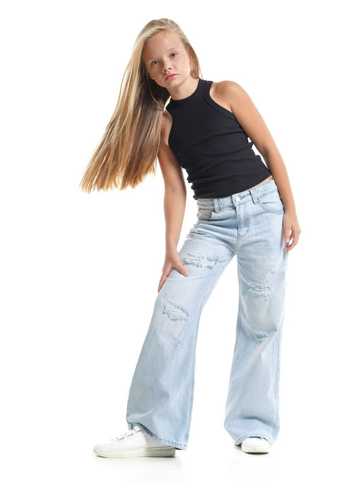 Джинсы клеш рваные для весны и лета 33-1053 св.голубой - Mini maxi фото 20