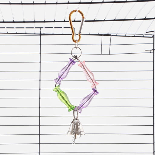 Игрушка для птиц Ромб из бусин с колокольчиком, 7 х 20 см, микс цветов - Пижон фото 5